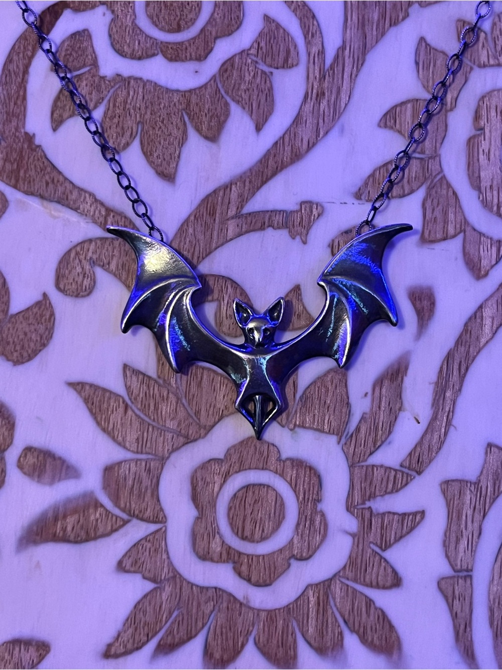 Vampira -Sterling Silver Bat Pendant Necklace